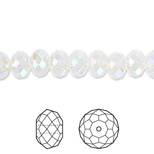 Bead, Crystal Passions&reg;, white opal shimmer 2X, 8x6mm faceted rondelle (5040). Sold per pkg of 144 (1 gross).