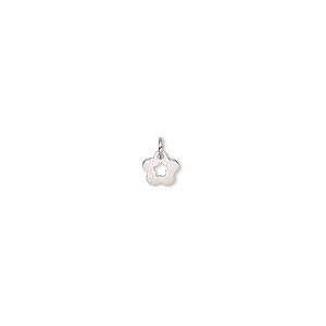 Charm, sterling silver, 5mm double-sided open flower. Sold individually ...