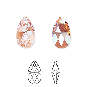 Drop, Crystal Passions&reg;, light rose shimmer, 16x9mm faceted pear pendant (6106). Sold per pkg of 2.