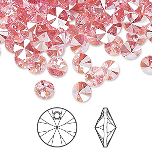 Drop, Crystal Passions&reg;, light rose shimmer, 6mm mini disk pendant (6428). Sold per pkg of 12.