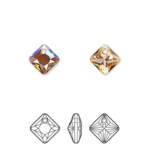Drop, Crystal Passions&reg;, light Colorado topaz shimmer, 9mm faceted princess cut pendant (6431). Sold per pkg of 4.