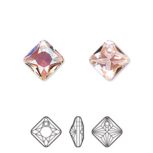 Drop, Crystal Passions&reg;, light rose shimmer, 11.5mm faceted princess cut pendant (6431). Sold per pkg of 2.