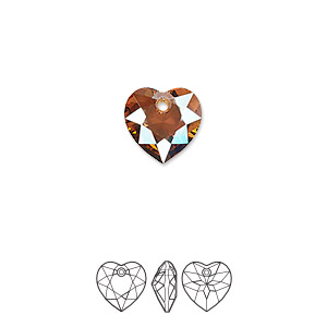 Drop, Crystal Passions&reg;, light Colorado topaz shimmer, 10.5mm faceted heart cut pendant (6432). Sold per pkg of 2.