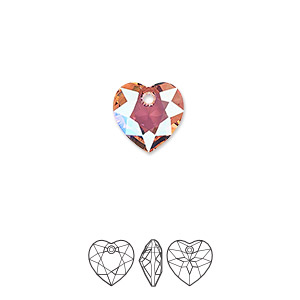Drop, Crystal Passions&reg;, light rose shimmer, 10.5mm faceted heart cut pendant (6432). Sold per pkg of 2.