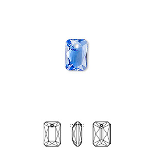 Drop, Crystal Passions&reg;, sapphire, 9x6mm faceted emerald cut pendant (6435). Sold per pkg of 4.