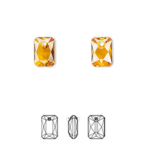 Drop, Crystal Passions&reg;, topaz, 9x6mm faceted emerald cut pendant (6435). Sold per pkg of 4.