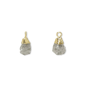 Drop, electro-coated tourmalinated quartz (natural) and gold-plated sterling silver, 8x5mm-9x7mm hand-cut nugget, Mohs hardness 7. Sold individually.