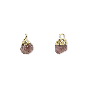 Drop, electro-coated ruby (heated) and gold-plated sterling silver, 8x5mm-9x7mm hand-cut nugget, Mohs hardness 9. Sold individually.