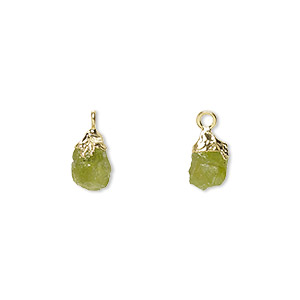 Drop, electro-coated peridot (natural) and gold-plated sterling silver, 8x5mm-9x7mm hand-cut nugget, Mohs hardness 6-1/2 to 7. Sold individually.