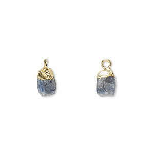 Drop, electro-coated blue sapphire (heated) and gold-plated sterling silver, 8x5mm-9x7mm hand-cut nugget, Mohs hardness 9. Sold individually.