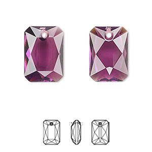 Drop, Crystal Passions&reg;, amethyst, 16x11.5mm faceted emerald cut pendant (6435). Sold individually.