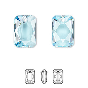 Drop, Crystal Passions&reg;, aquamarine, 16x11.5mm faceted emerald cut pendant (6435). Sold individually.