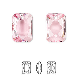 Drop, Crystal Passions&reg;, light rose, 16x11.5mm faceted emerald cut pendant (6435). Sold individually.