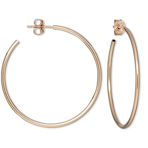 Earring, 14Kt rose gold-filled, 30.5mm hoop with post and flexible hollow tube. Sold per pair.