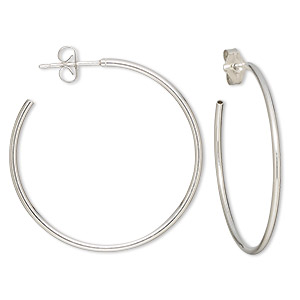 Earring, sterling silver, 30.5mm hoop with post and flexible hollow ...