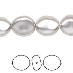 Pearl, Crystal Passions&reg;, light grey, 14x12mm baroque coin (5842). Sold per pkg of 10.