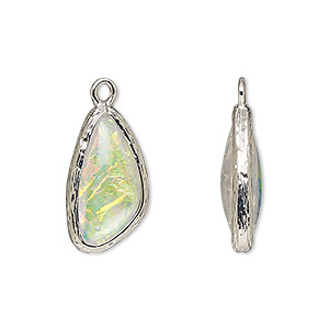 Drop, Opalized Ice&#153;, &quot;opal&quot; (resin) and imitation rhodium-finished brass, opaque white, 19.5x11mm double-sided wing. Sold per pkg of 4.