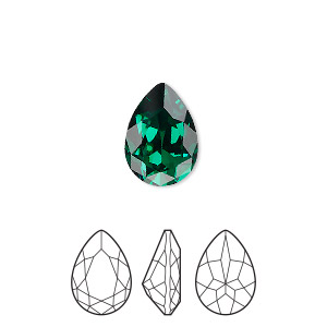Embellishment, Preciosa MAXIMA Czech crystal, emerald, foil back, 14x10mm faceted pear fancy stone. Sold per pkg of 2.
