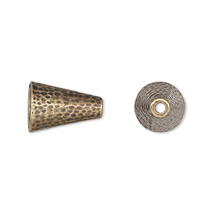Cone, TierraCast&reg;, &quot;Hammertone&quot; collection, antique brass-plated pewter (tin-based alloy), 15x10mm with hammered design, 7.2mm inside diameter. Sold per pkg of 2.
