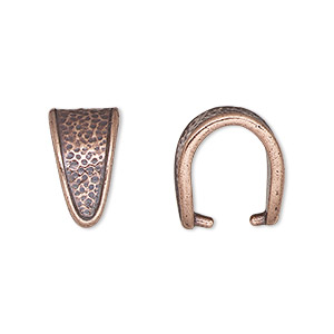 Bail, TierraCast&reg;, &quot;Hammertone&quot; collection, ice-pick, antique copper-plated pewter (tin-based alloy), 16x9mm with hammered design and 12mm grip. Sold per pkg of 2.