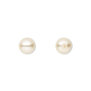 Pearl, Preciosa Czech crystal, cream, 8mm half-drilled round. Sold per pkg of 150.