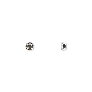 Bead, Preciosa, crystal and silver-plated pewter (tin-based alloy), jet, 3-3.2mm rose mont&#233;es, SS12. Sold per pkg of 24.