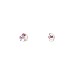 Bead, Preciosa, crystal and silver-plated &quot;pewter&quot; (tin-based alloy), crystal AB, 3.8-4mm rose mont&#233;es, SS16. Sold per pkg of 1,440 (10 gross).