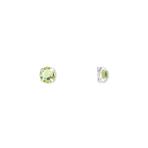 Bead, Preciosa, crystal and silver-plated &quot;pewter&quot; (tin-based alloy), peridot, 3.8-4mm rose mont&#233;es, SS16. Sold per pkg of 1,440 (10 gross).