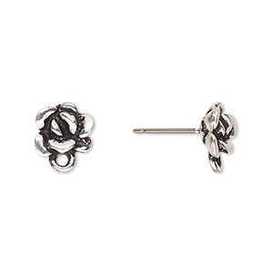 Earstud, TierraCast&reg;, antique silver-plated pewter (tin-based alloy) and titanium, 8x7.5mm 3D succulent with closed loop and post. Sold per pkg of 5 pairs.