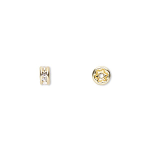 Bead, Preciosa, gold-plated brass and crystal, crystal clear, 4.5mm rondelle. Sold per pkg of 12.