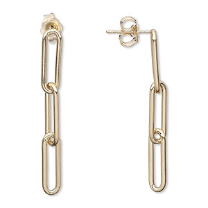 Earstud, 14Kt gold-filled, 37x4mm with 3-link paperclip chain. Sold per pair.