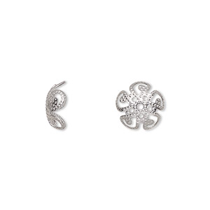 Bead cap, stainless steel, 10x4mm flower with open filigree design. Sold per pkg of 50.