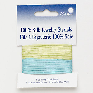 Cord, silk, light green and turquoise blue, 3mm wide. Sold per pkg of (2) 1-yard sections.