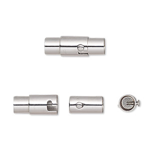 Clasp, glue-in, locking magnetic, stainless steel, 18x6mm round