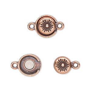 Clasp, TierraCast&reg;, &quot;Celestial&quot; collection, antique copper-plated pewter (tin-based alloy), 11mm two-sided round with starburst design. Sold individually.