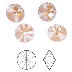 Chaton, Crystal Passions&reg;, dusty pink DeLite, 12mm faceted rivoli (1122). Sold per pkg of 4.