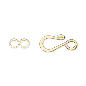 Clasp, hook-and-eye, gold-plated brass, 12.5x8.5mm flat. Sold per pkg of 10.