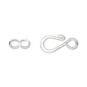 Clasp, hook-and-eye, silver-plated brass, 12.5x8.5mm flat. Sold per pkg of 10.