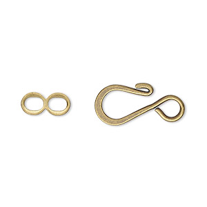 Clasp, hook-and-eye, antique gold-plated brass, 12x7mm twist. Sold