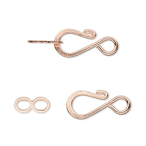 Clasp, hook-and-eye, copper-plated brass, 12.5x8.5mm flat. Sold per pkg of 10.