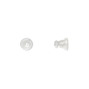 Earnut, rubber, clear, 6x5mm. Sold per pkg of 50 pairs.