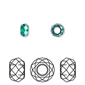 Bead, Crystal Passions&reg;, emerald shimmer 2X, 6mm faceted briolette XL hole (5042). Sold per pkg of 4.