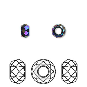 Bead, Crystal Passions&reg;, jet shimmer 2X, 6mm faceted briolette XL hole (5042). Sold per pkg of 4.