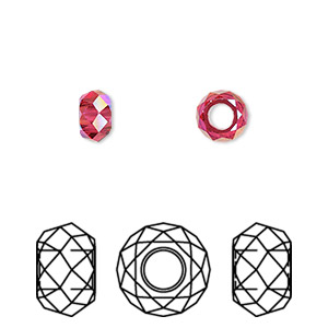 Bead, Crystal Passions&reg;, scarlet shimmer 2X, 6mm faceted briolette XL hole (5042). Sold per pkg of 4.