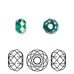 Bead, Crystal Passions&reg;, emerald shimmer 2X, 8mm faceted briolette XL hole (5042). Sold per pkg of 4.