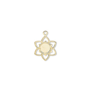 Charm, gold-plated brass, 11mm flower with 4mm round setting. Sold per pkg of 10.