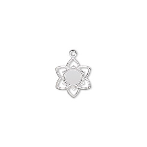 Charm, silver-plated brass, 11mm flower with 4mm round setting. Sold per pkg of 10.