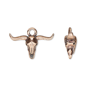 Charm, TierraCast&reg;, antique copper-plated pewter (tin-based alloy), 22.5x13mm longhorn. Sold per pkg of 20.