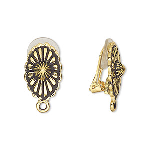 Earring, clip-on, TierraCast&reg;, antique gold-plated pewter (tin-based alloy) and rubber, 17x11mm oval concho with closed loop. Sold per pair.