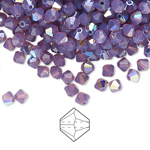 Bead, Preciosa Czech crystal, amethyst opal AB, 4mm bicone. Sold per pkg of 48.